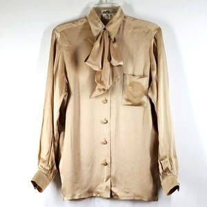 Vintage HERMES Creme Silk Button Down Blouse 36
